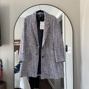 Zara Blue and Cream Tweed Coat